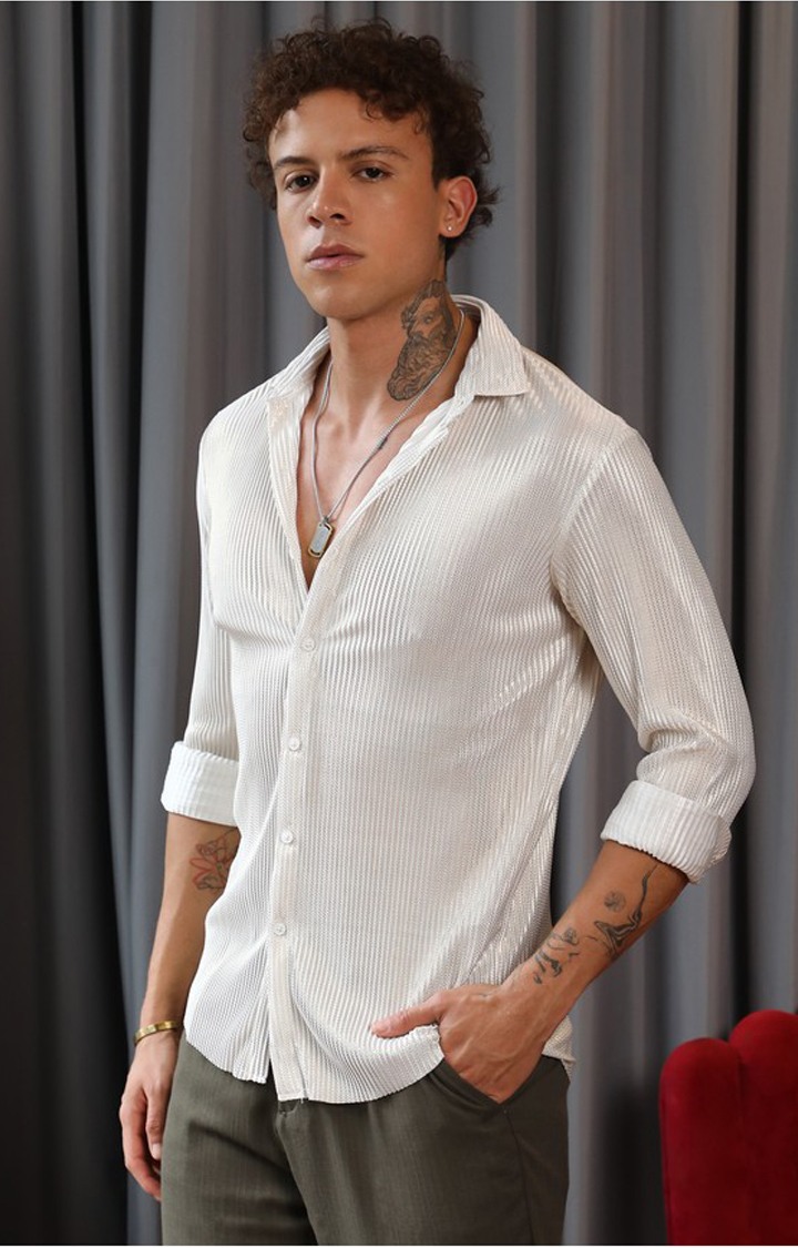 Men's White Printed Casual Shirts