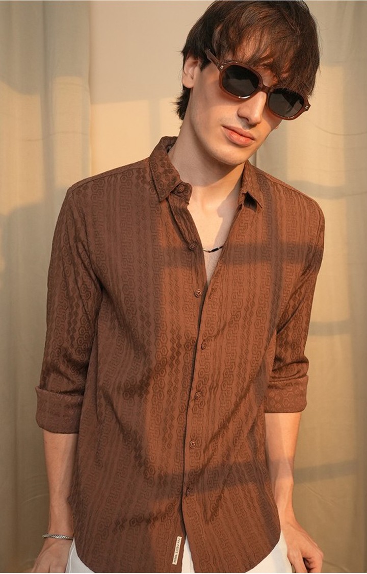 Men's Brown Striped Casual Shirts