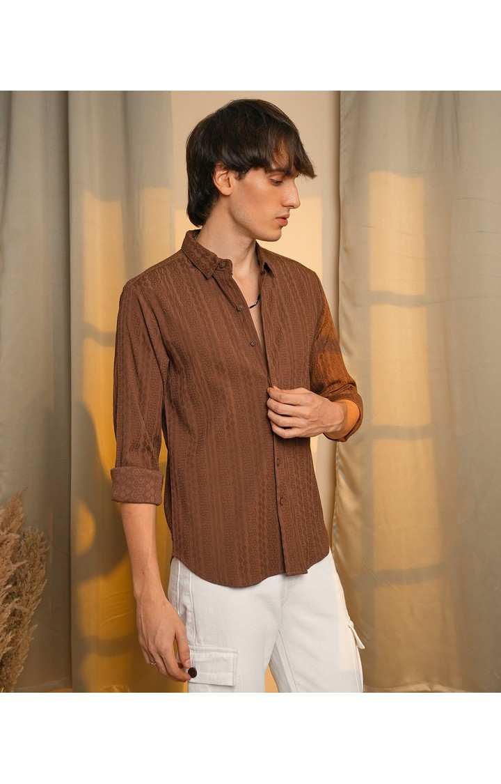 Men's Brown Striped Casual Shirts