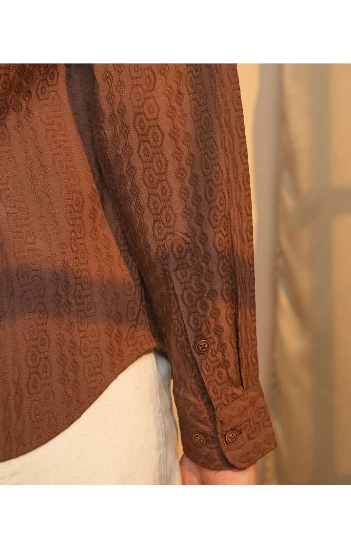 Men's Brown Striped Casual Shirts