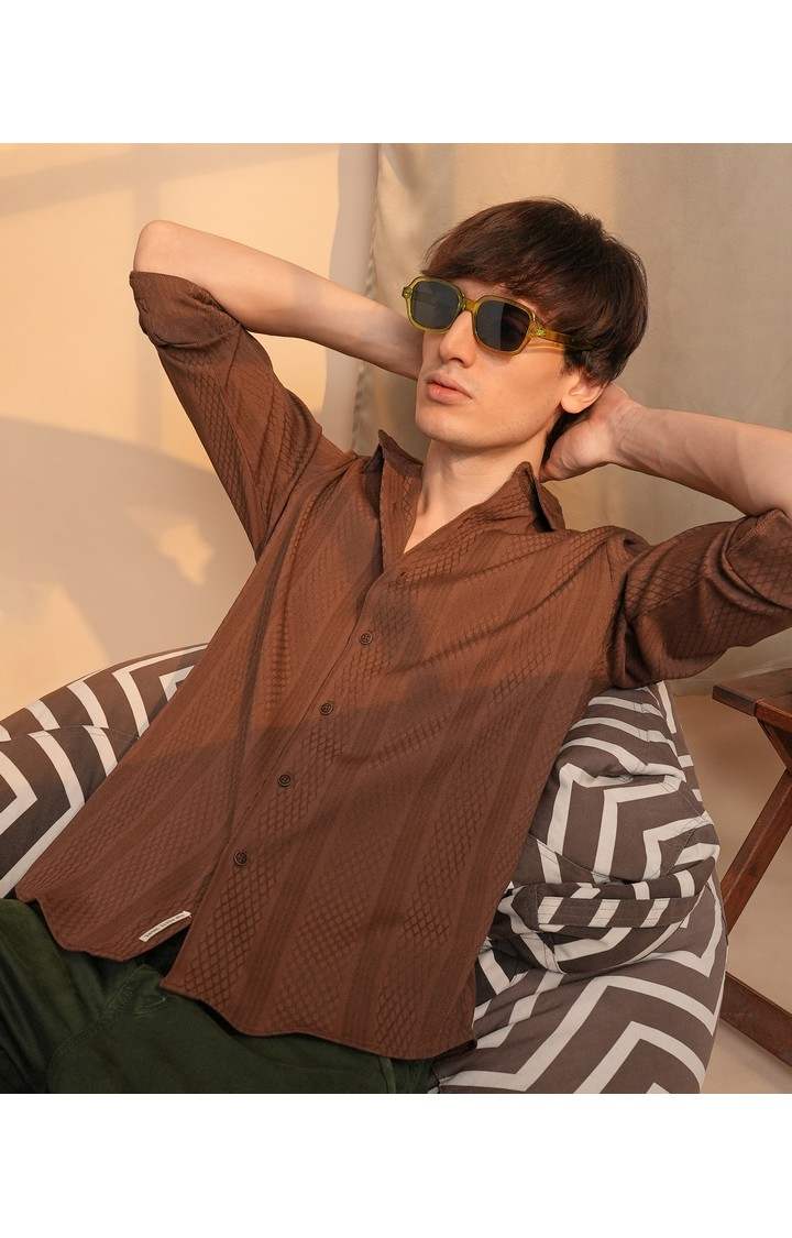 Men's Brown Striped Casual Shirts