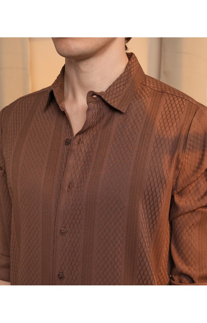 Men's Brown Striped Casual Shirts