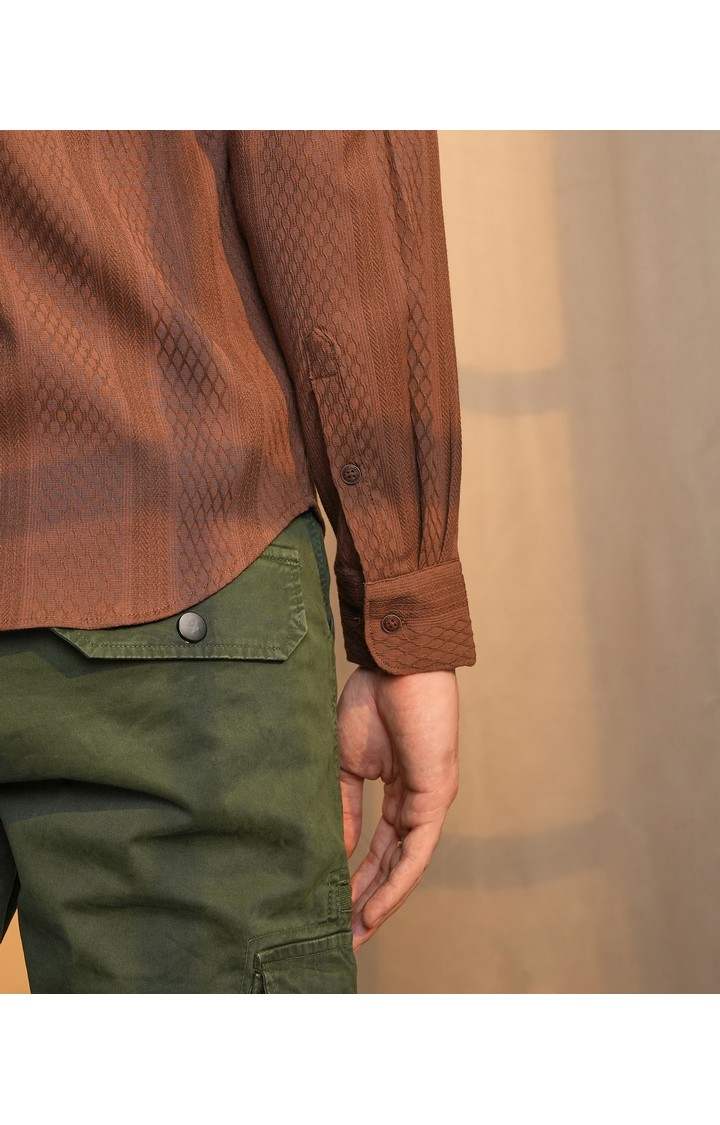 Men's Brown Striped Casual Shirts