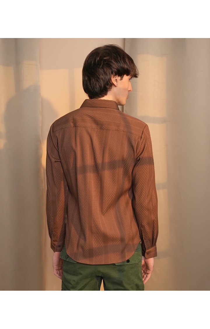 Men's Brown Striped Casual Shirts