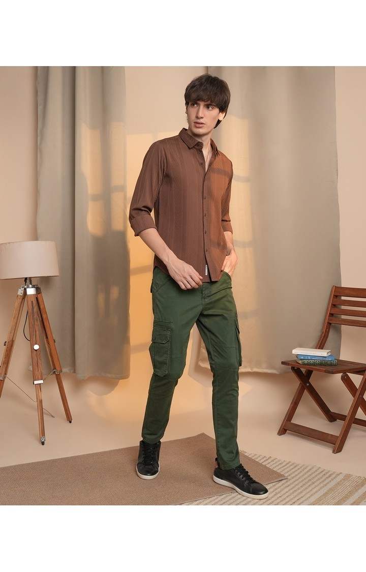 Men's Brown Striped Casual Shirts
