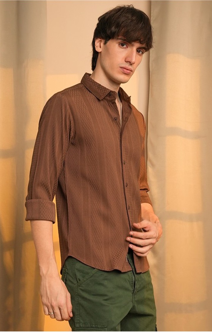 Men's Brown Striped Casual Shirts