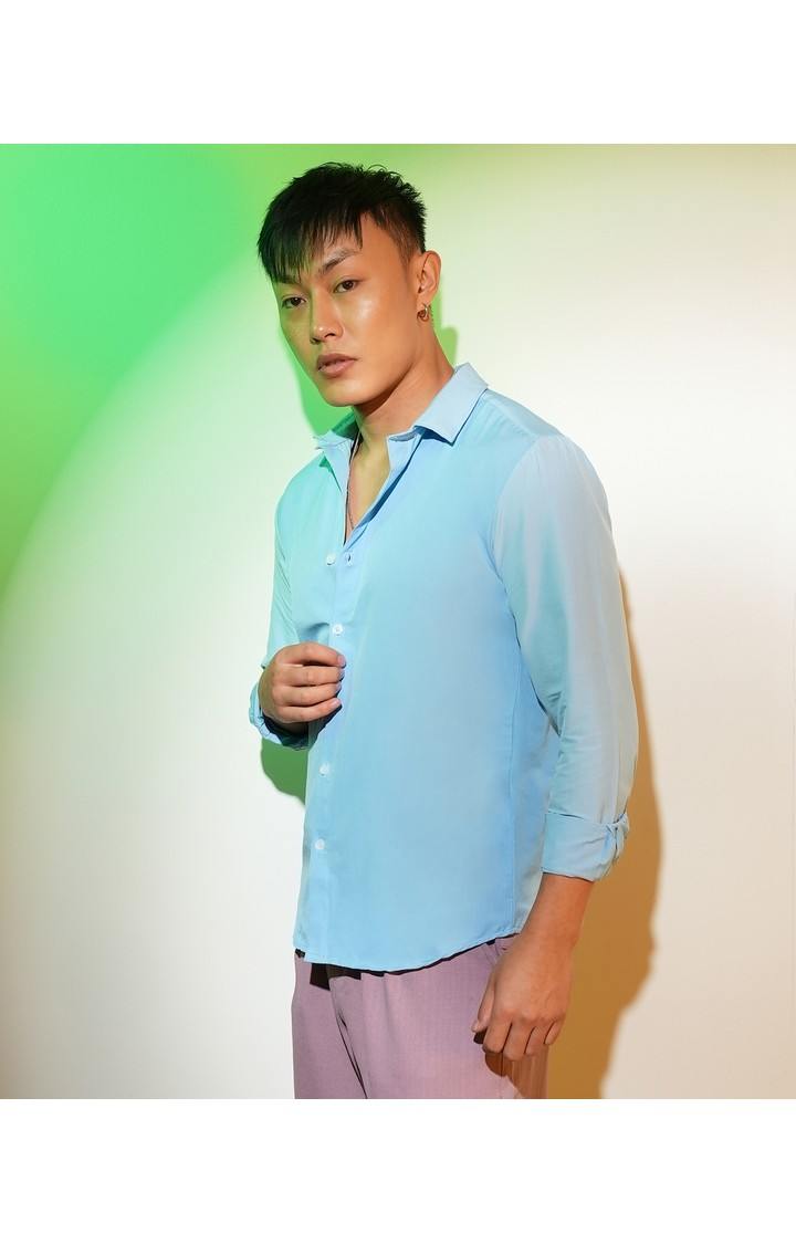 Men's Blue Solid Casual Shirts