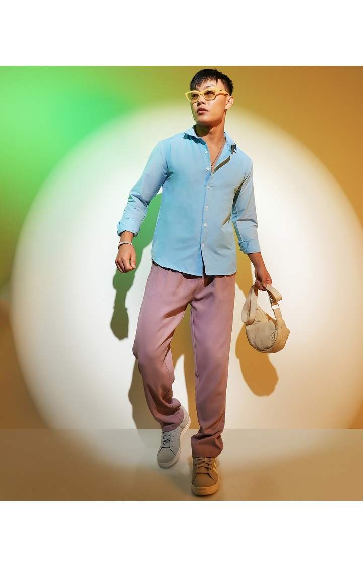 Men's Blue Solid Casual Shirts