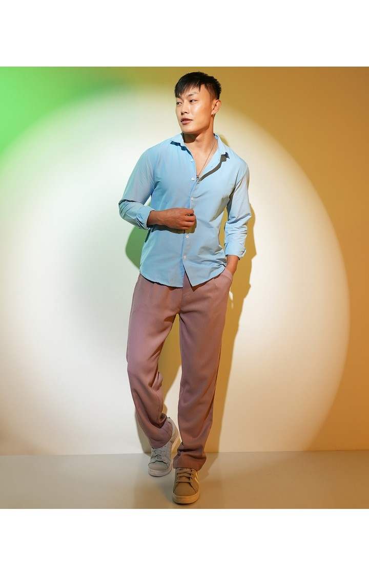 Men's Blue Solid Casual Shirts