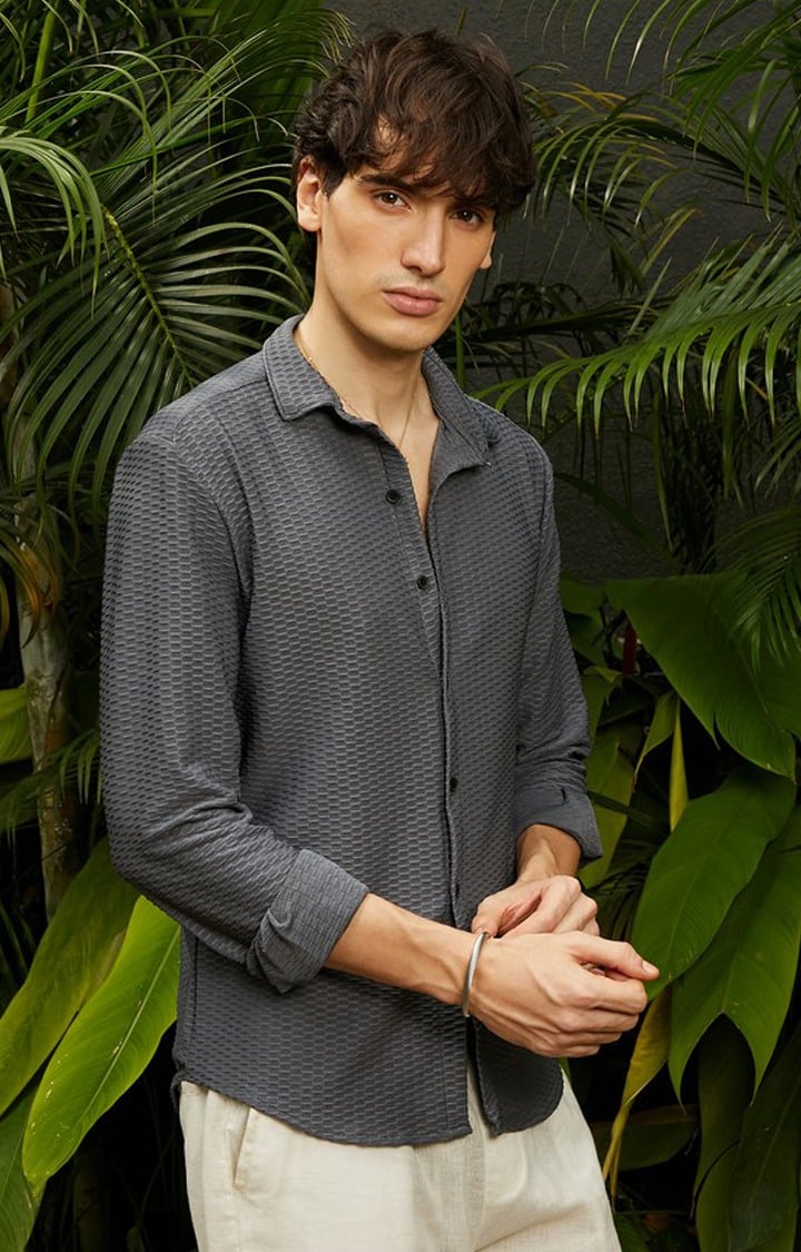 Men's Grey Solid Casual Shirts