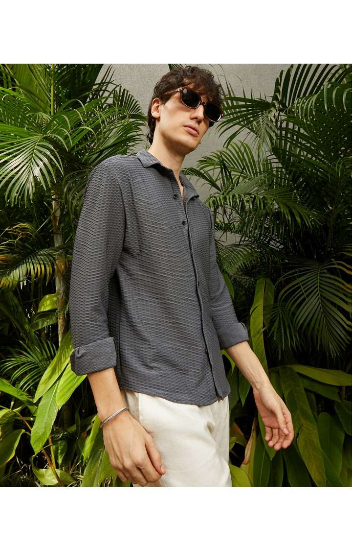 Men's Grey Solid Casual Shirts