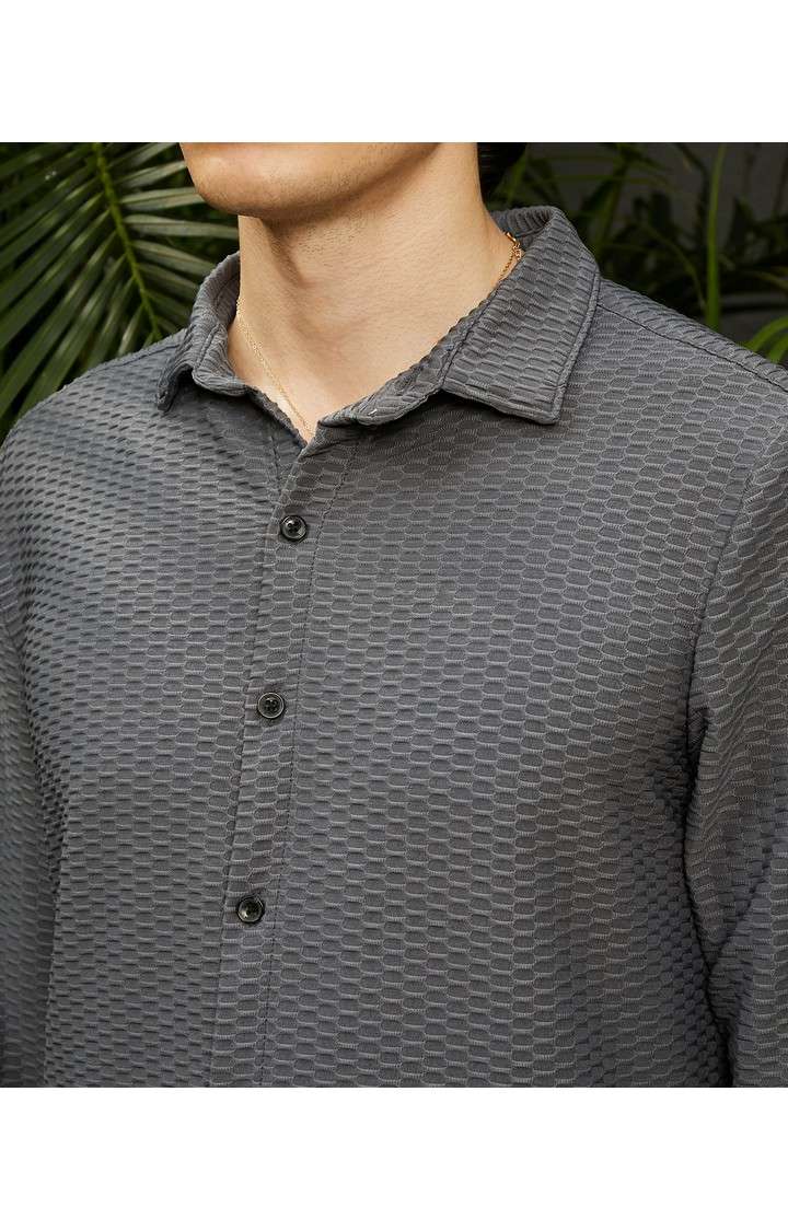 Men's Grey Solid Casual Shirts