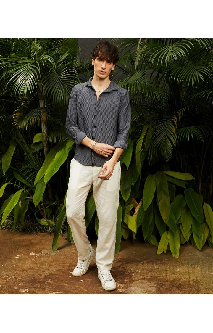 Men's Grey Solid Casual Shirts