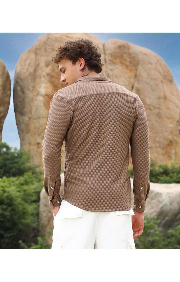Men's Brown Solid Casual Shirts