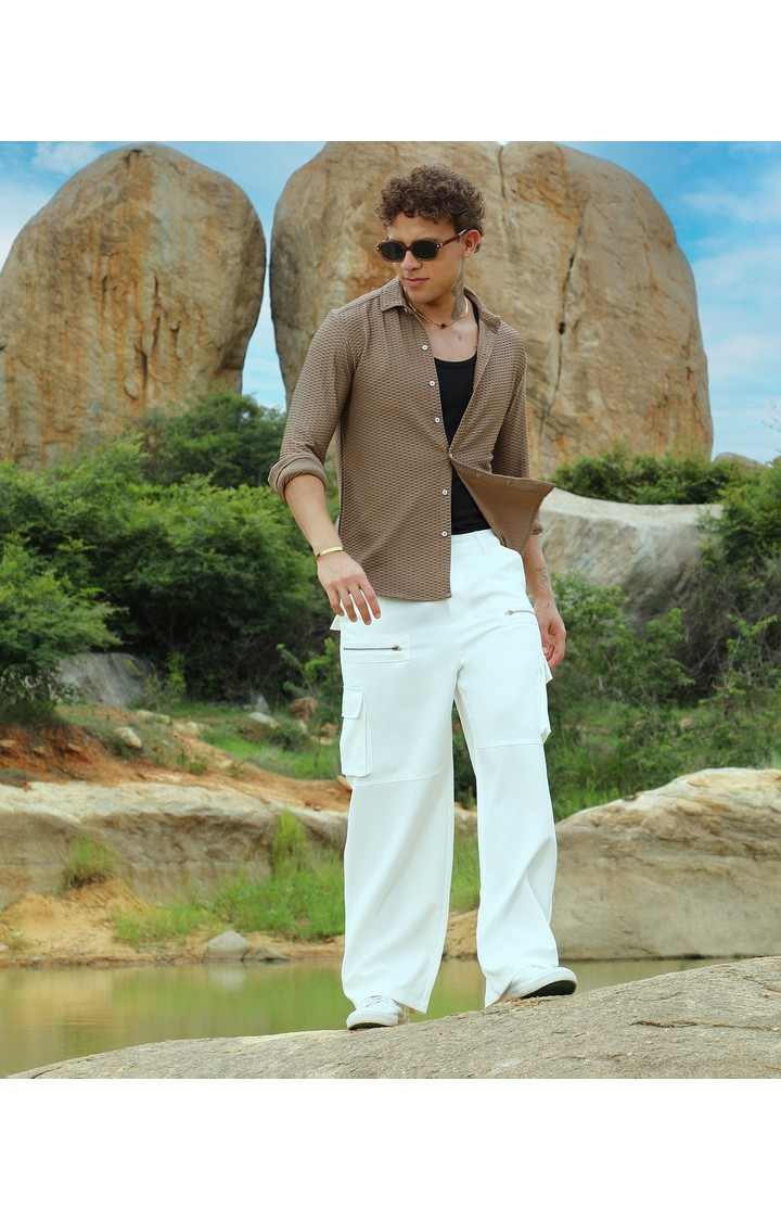 Men's Brown Solid Casual Shirts