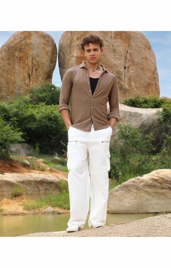 Men's Brown Solid Casual Shirts
