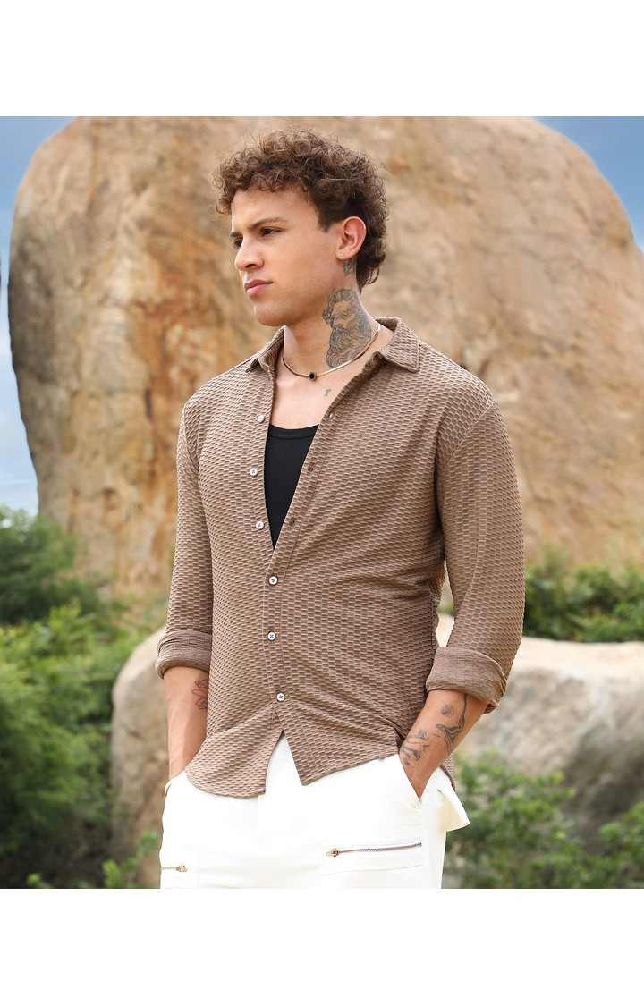 Men's Brown Solid Casual Shirts