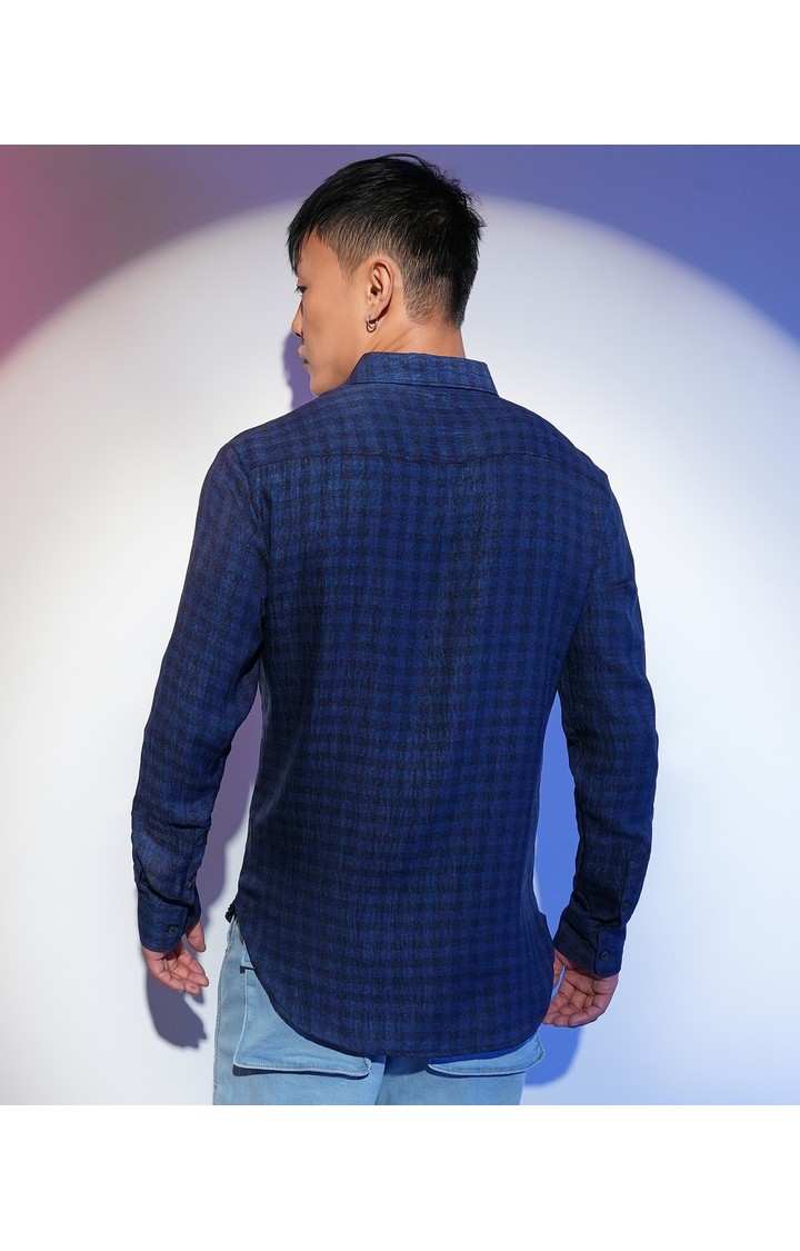 Men's Blue Checked Casual Shirts