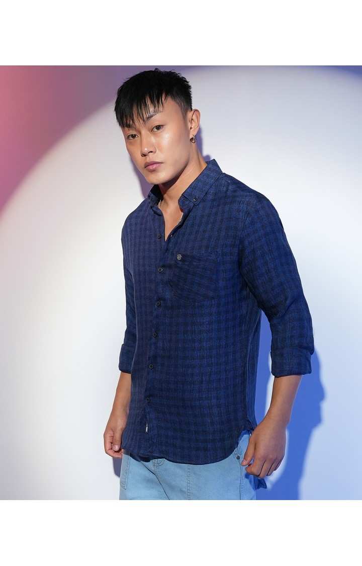 Men's Blue Checked Casual Shirts