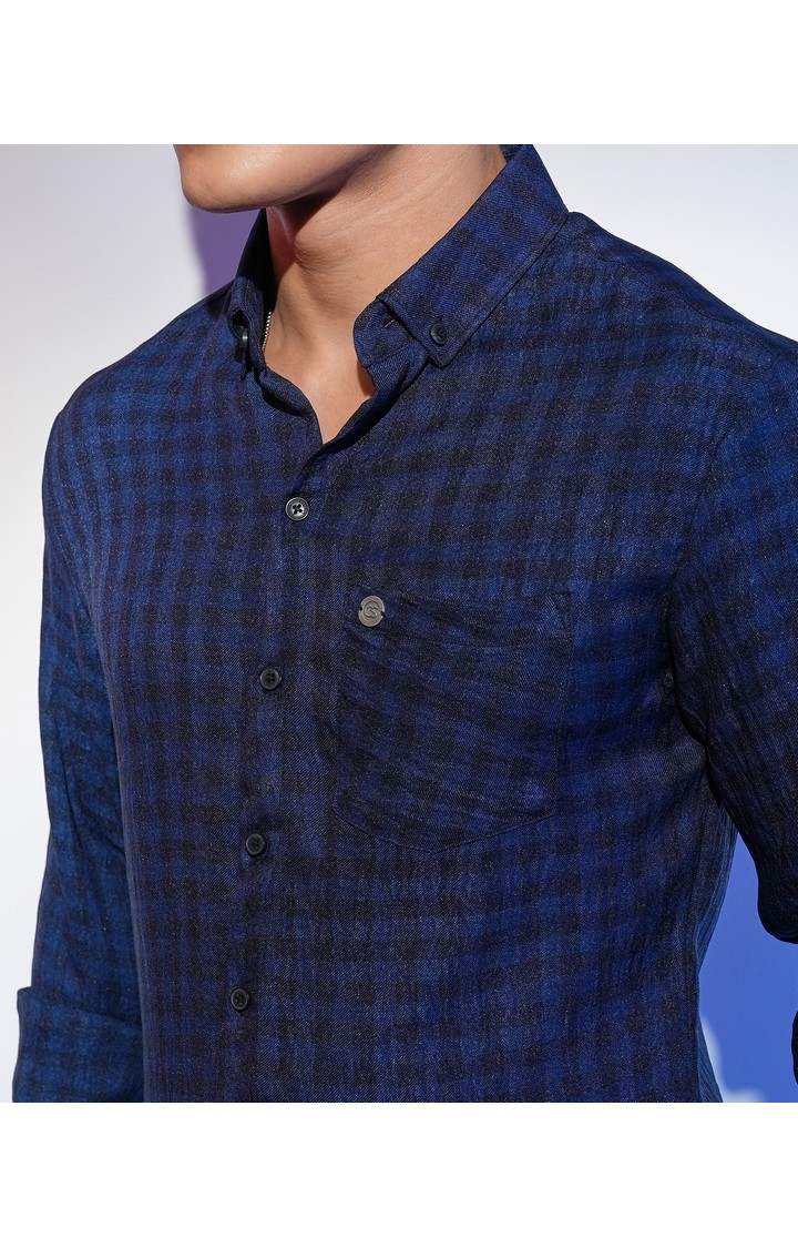 Men's Blue Checked Casual Shirts