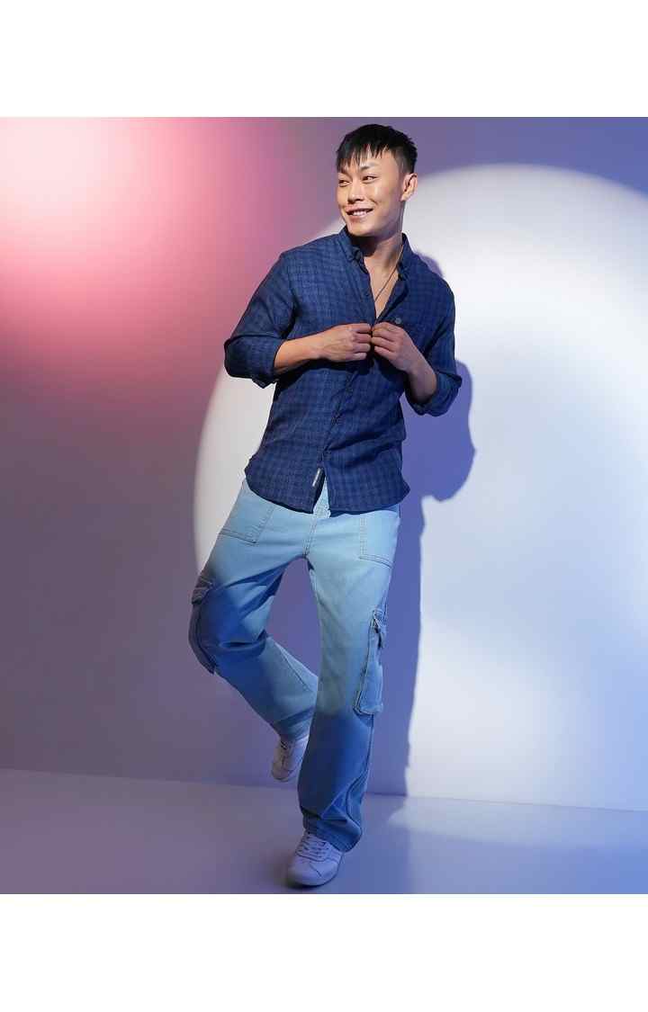 Men's Blue Checked Casual Shirts