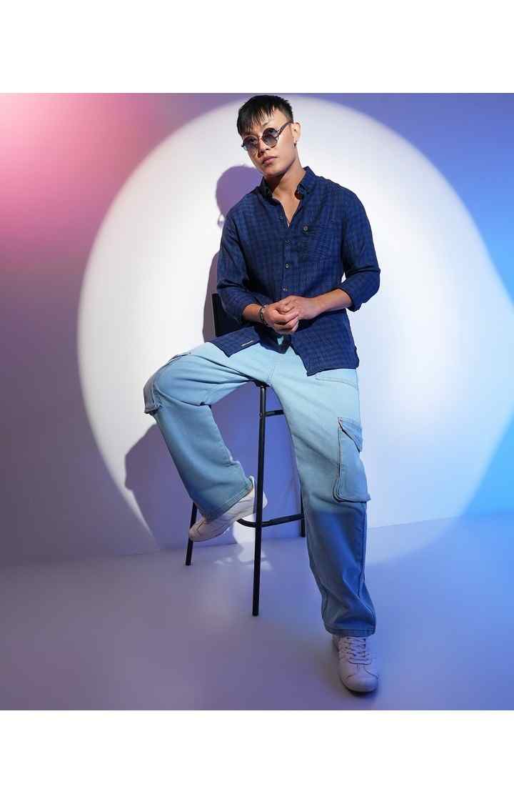Men's Blue Checked Casual Shirts