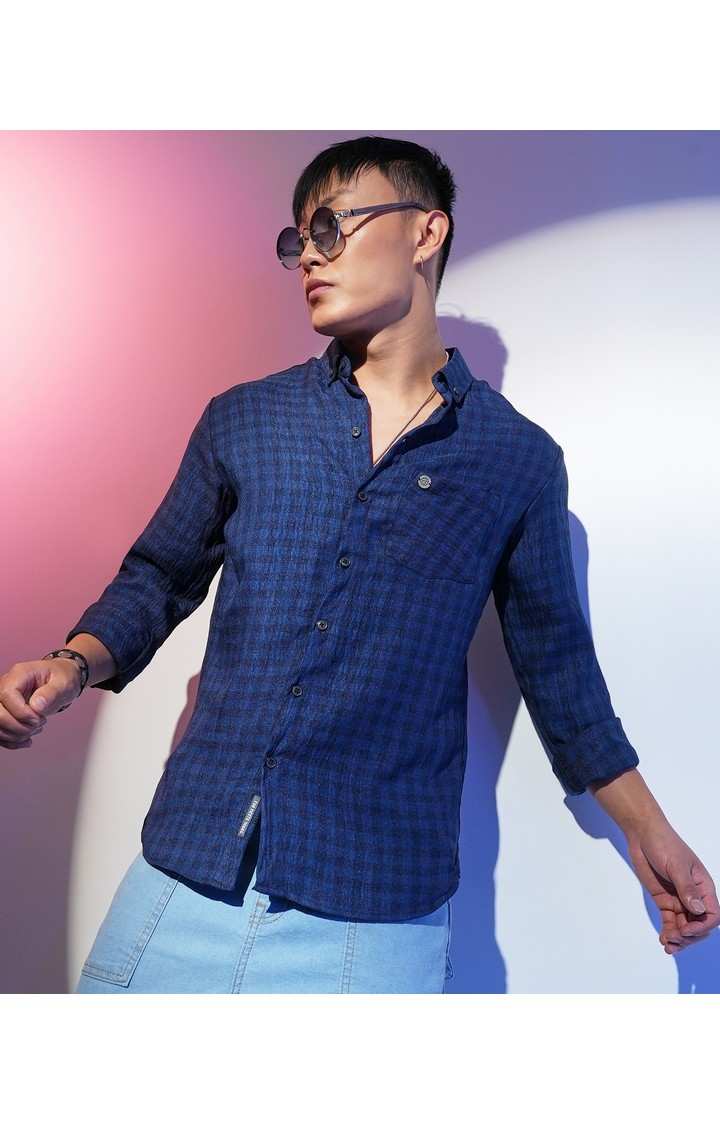 Men's Blue Checked Casual Shirts