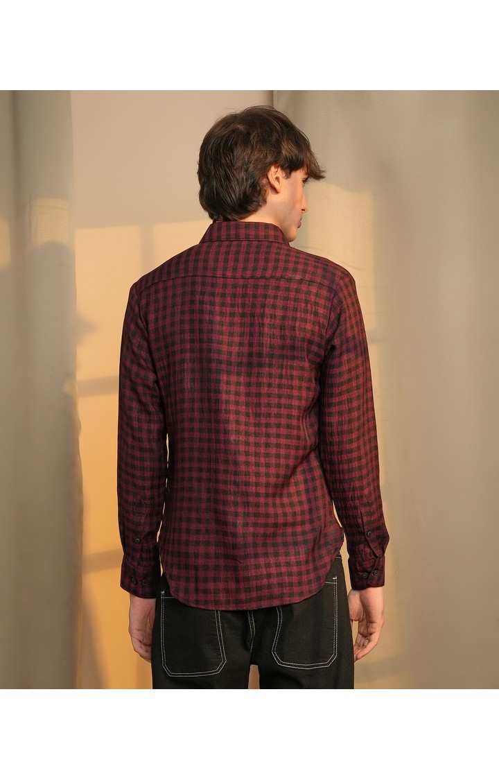 Men's Maroon Solid Casual Shirts