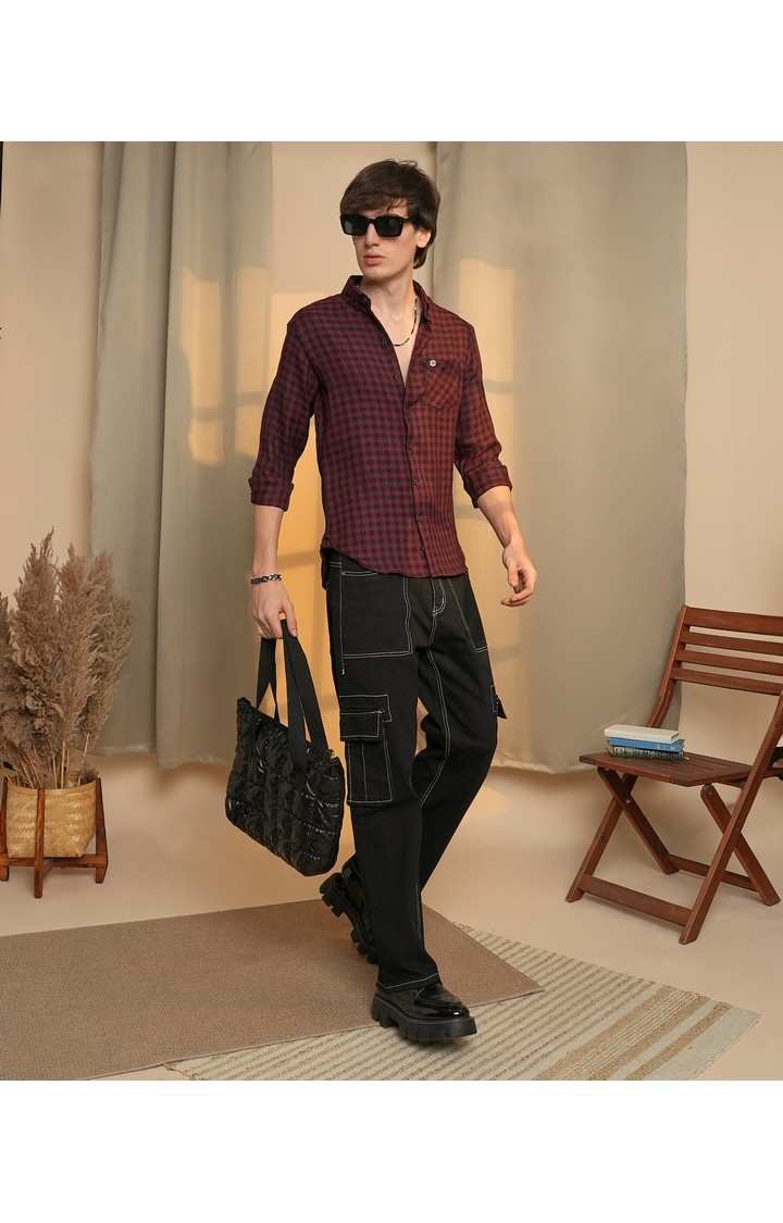 Men's Maroon Solid Casual Shirts