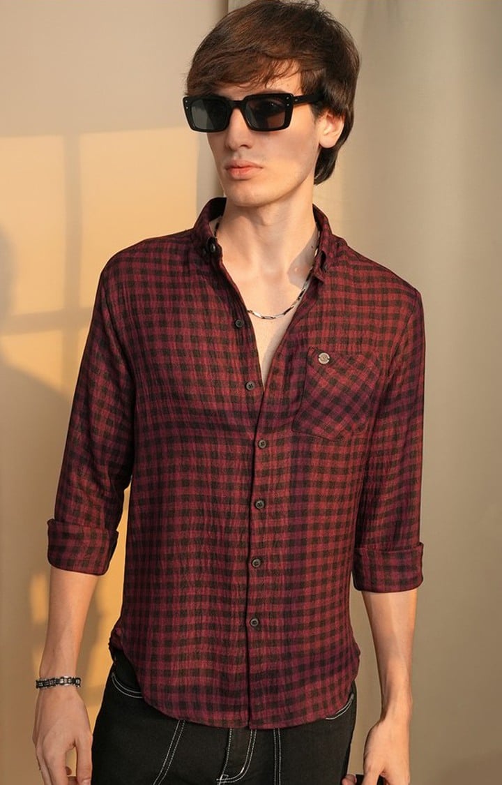 Men's Maroon Solid Casual Shirts