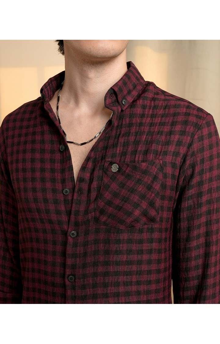 Men's Maroon Solid Casual Shirts