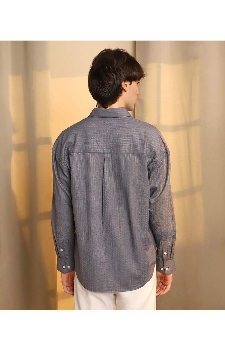 Men's Grey Striped Casual Shirts