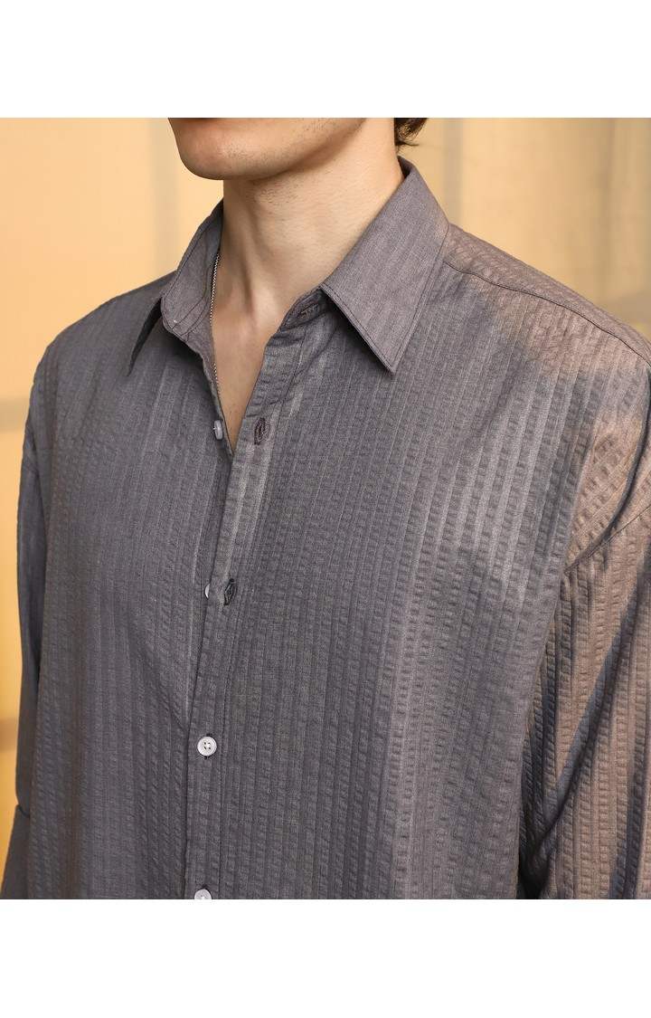 Men's Grey Striped Casual Shirts