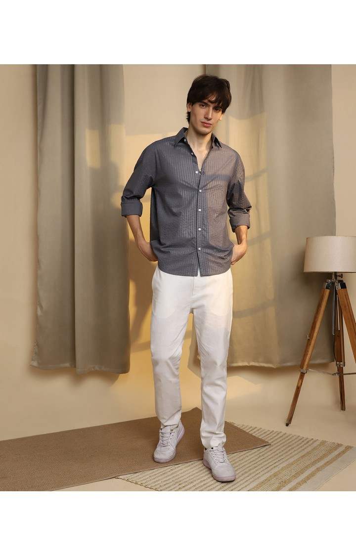 Men's Grey Striped Casual Shirts