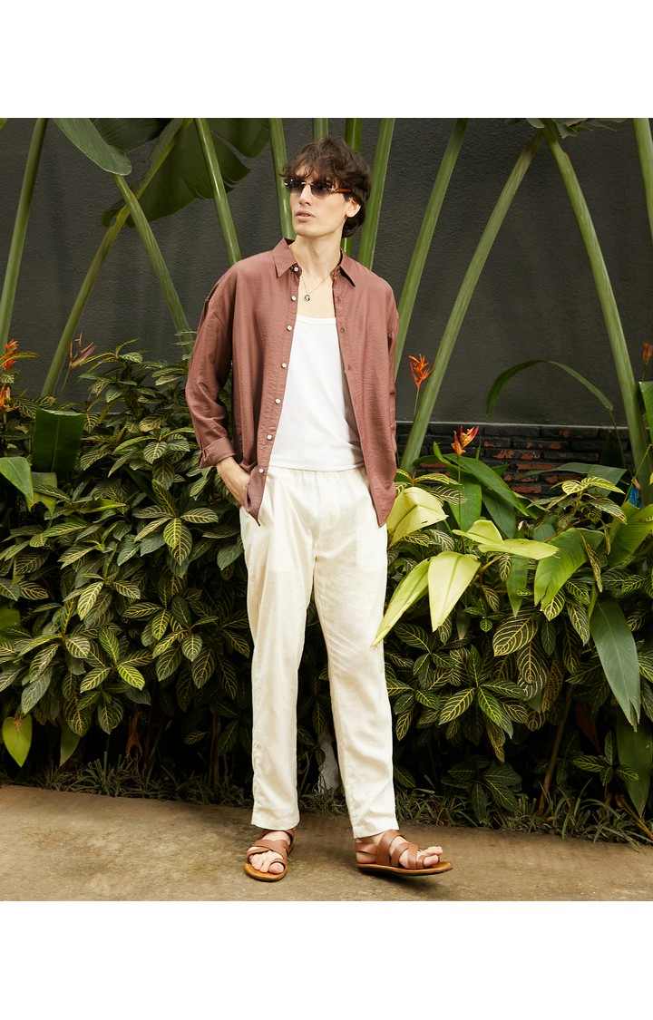 Men's Brown Solid Casual Shirts