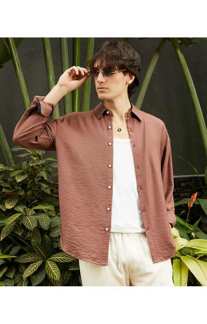 Men's Brown Solid Casual Shirts