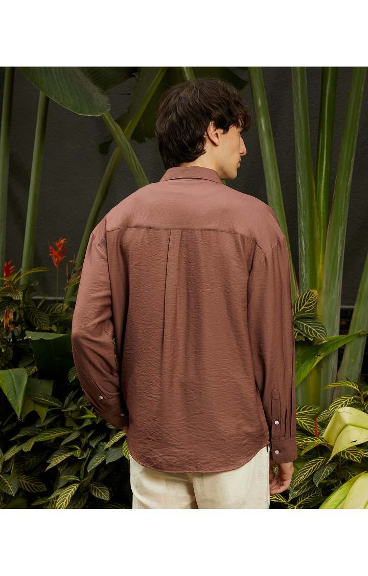Men's Brown Solid Casual Shirts