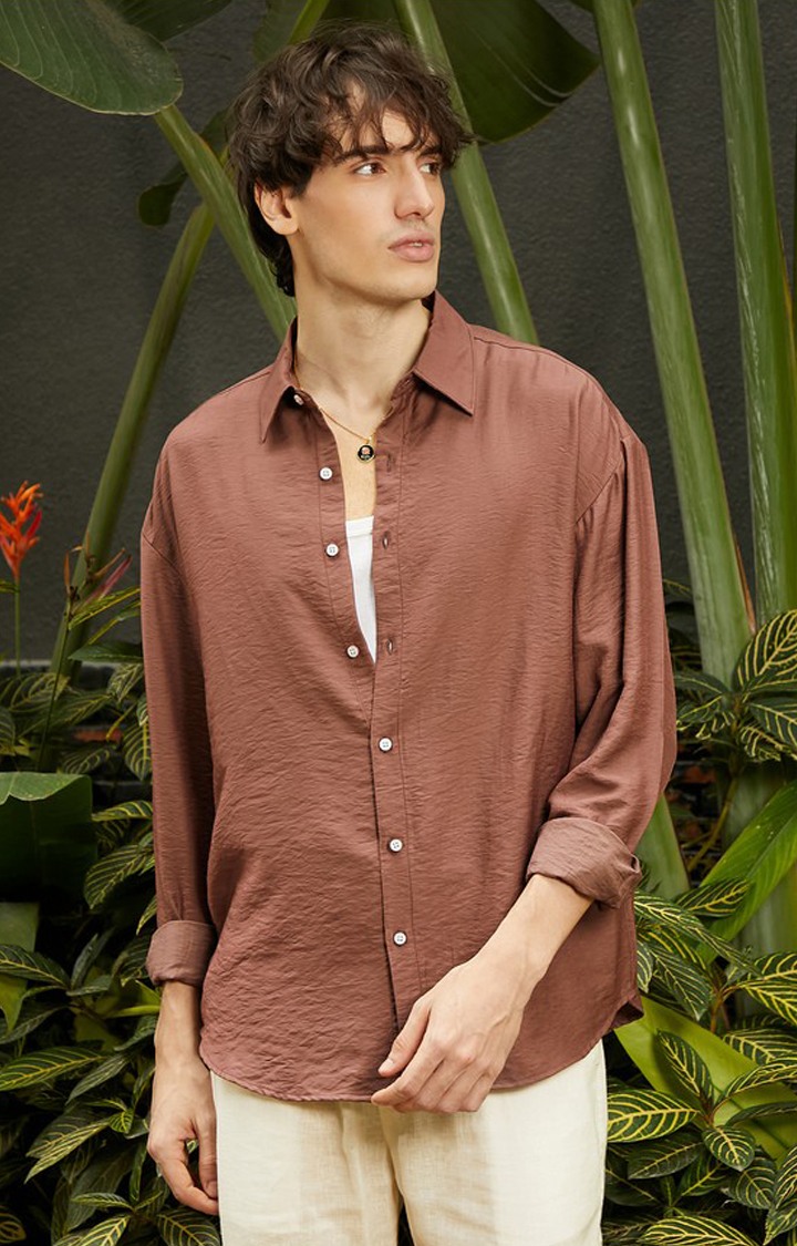 Men's Brown Solid Casual Shirts