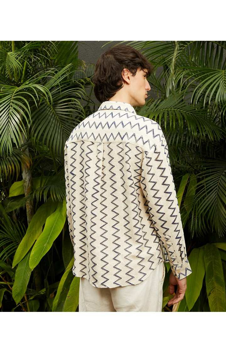 Men's White Textured Casual Shirts