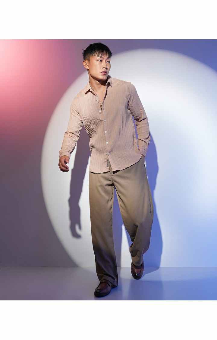 Men's Beige Solid Casual Shirts