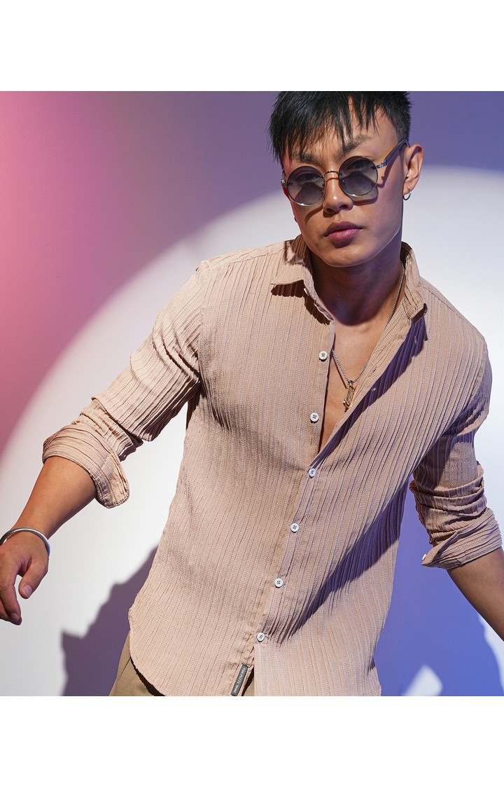 Men's Beige Solid Casual Shirts