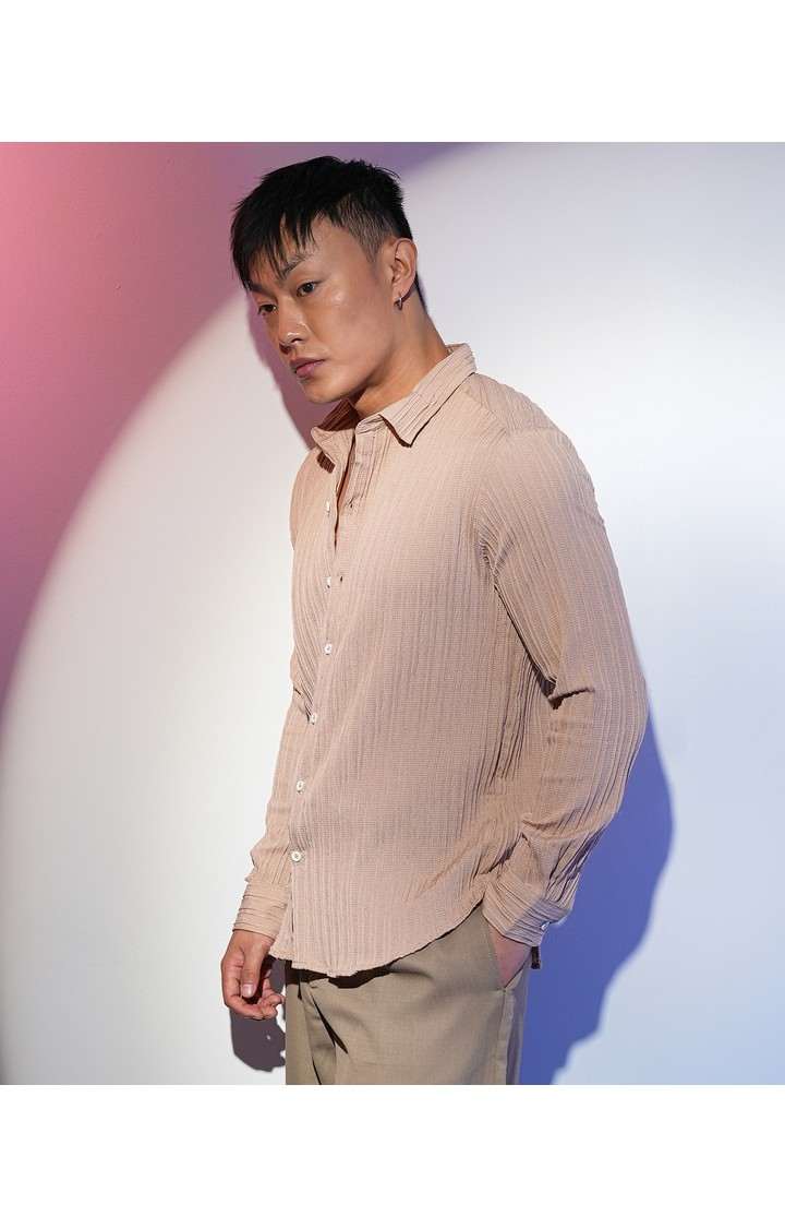 Men's Beige Solid Casual Shirts