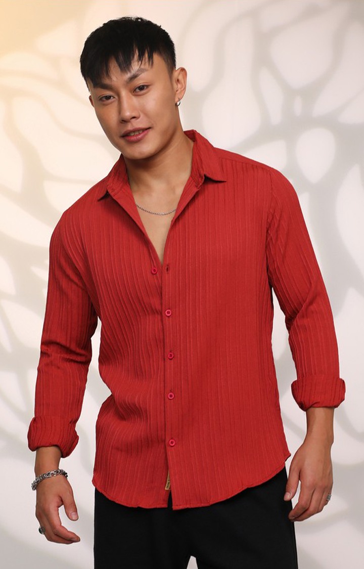 Men's Red Solid Casual Shirts