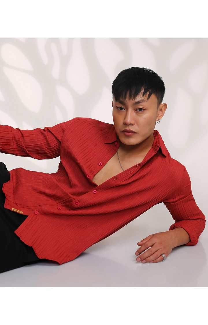 Men's Red Solid Casual Shirts
