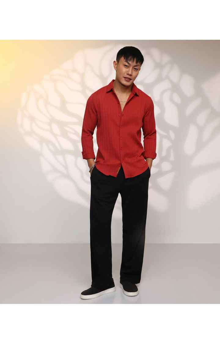Men's Red Solid Casual Shirts