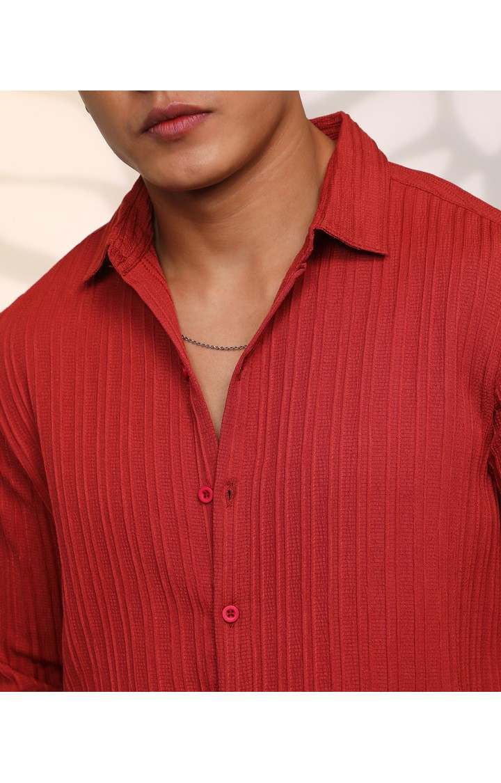 Men's Red Solid Casual Shirts