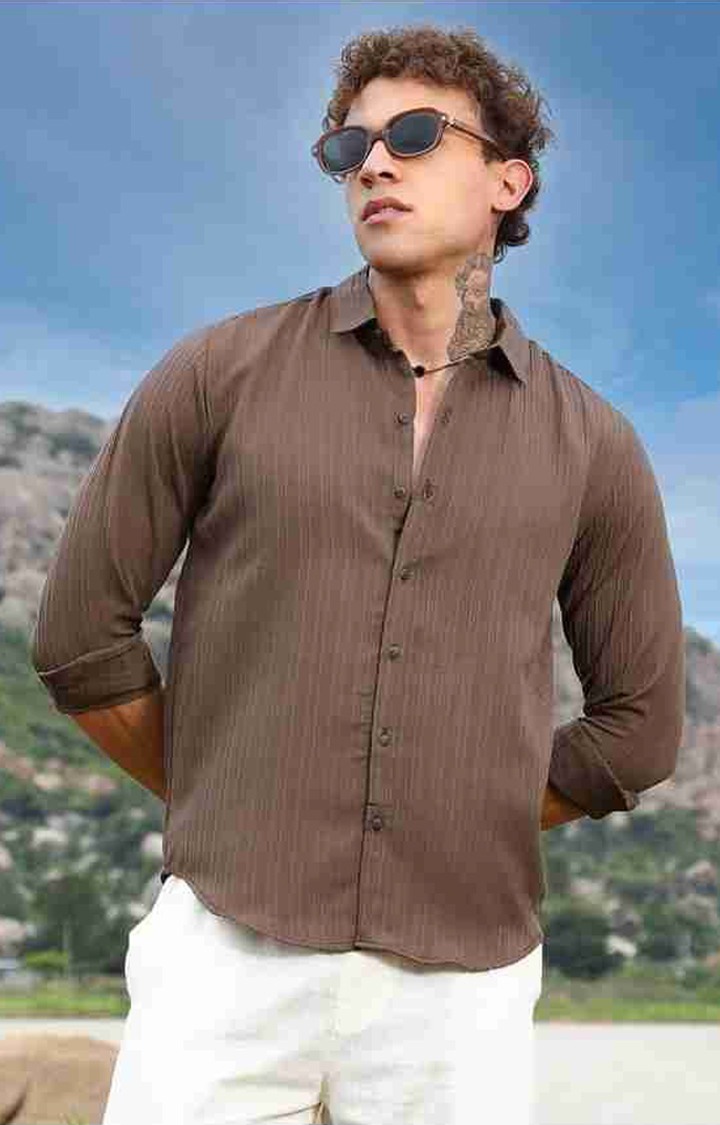 Men's Brown Solid Casual Shirts
