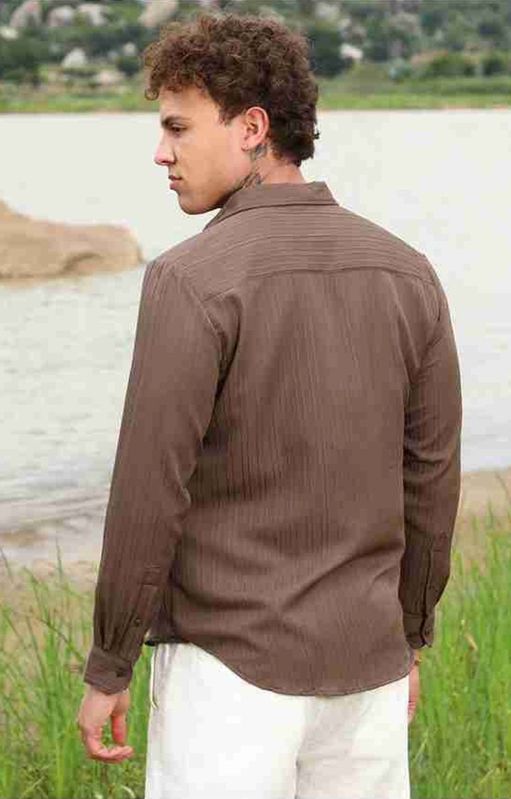 Men's Brown Solid Casual Shirts