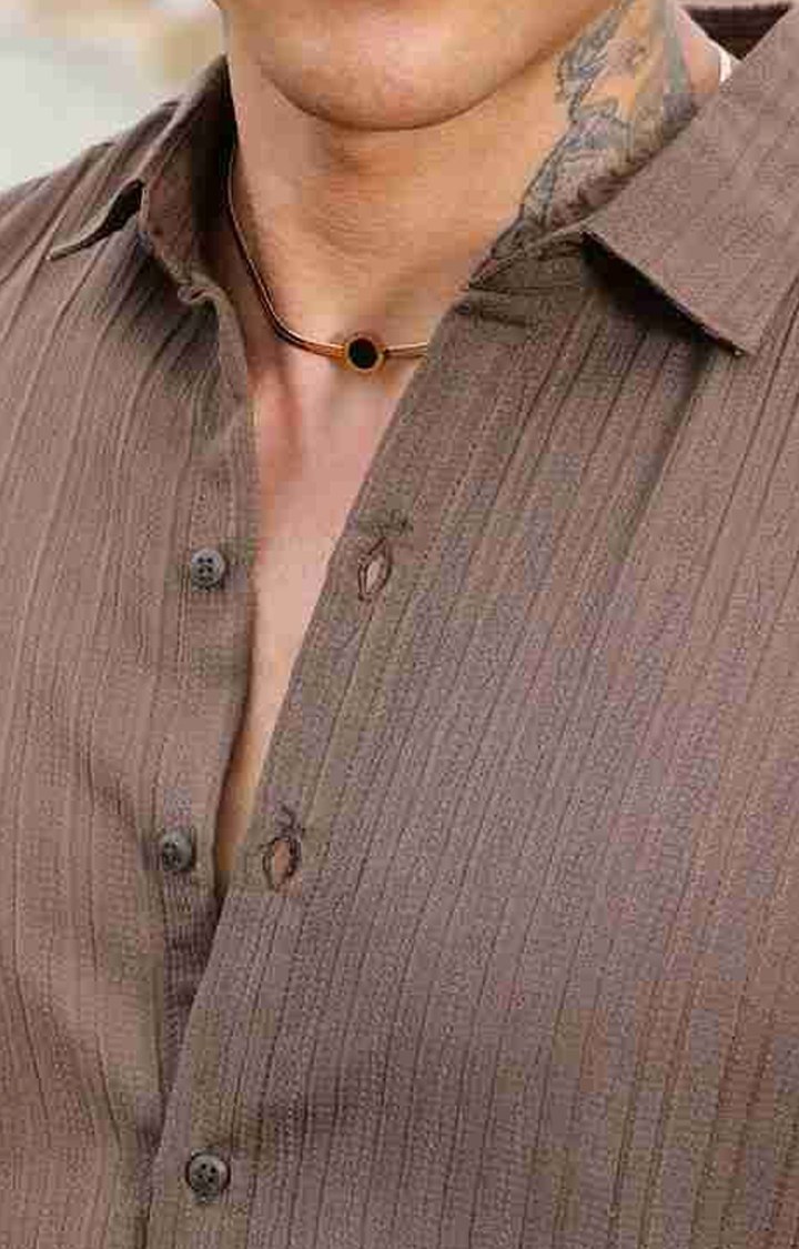 Men's Brown Solid Casual Shirts