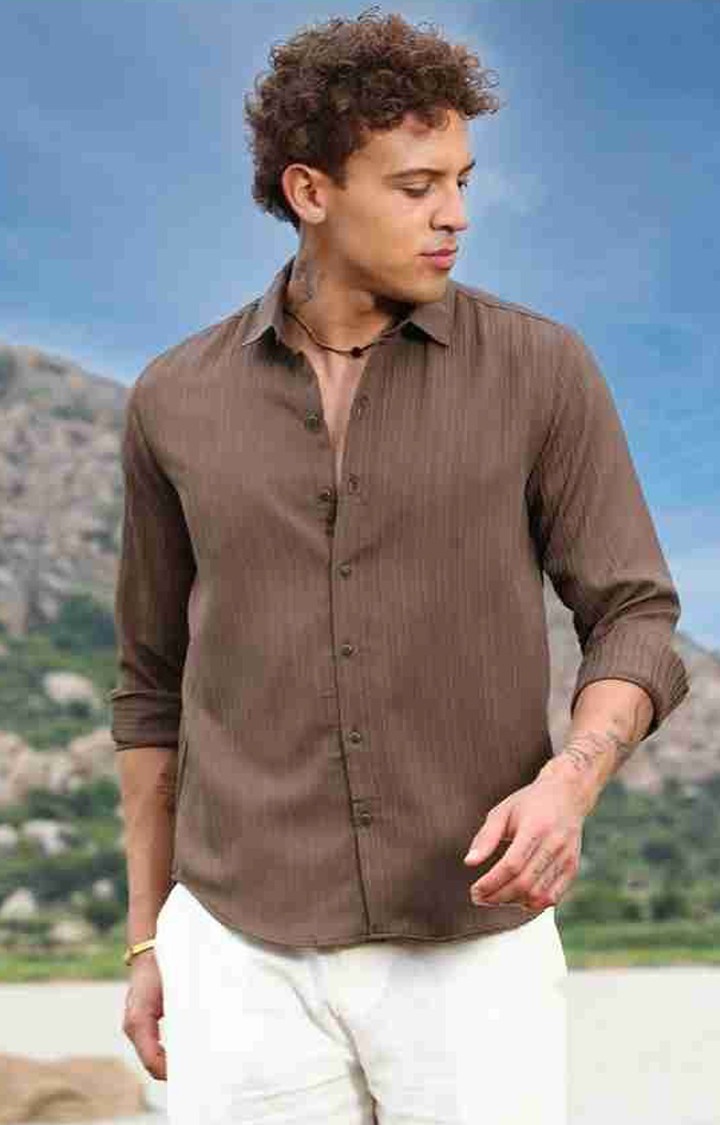 Men's Brown Solid Casual Shirts